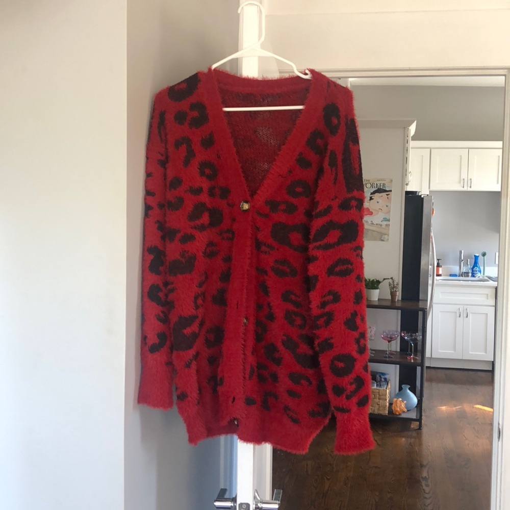 Fuzzy oversized cheetah print cardigan
